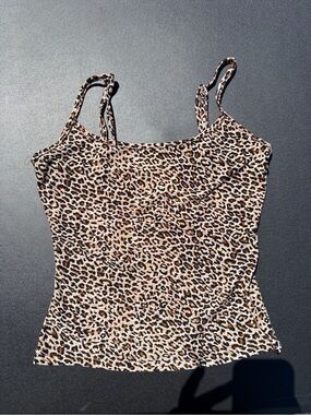 Leopard Print Spaghetti Strap Cami Top - Brown